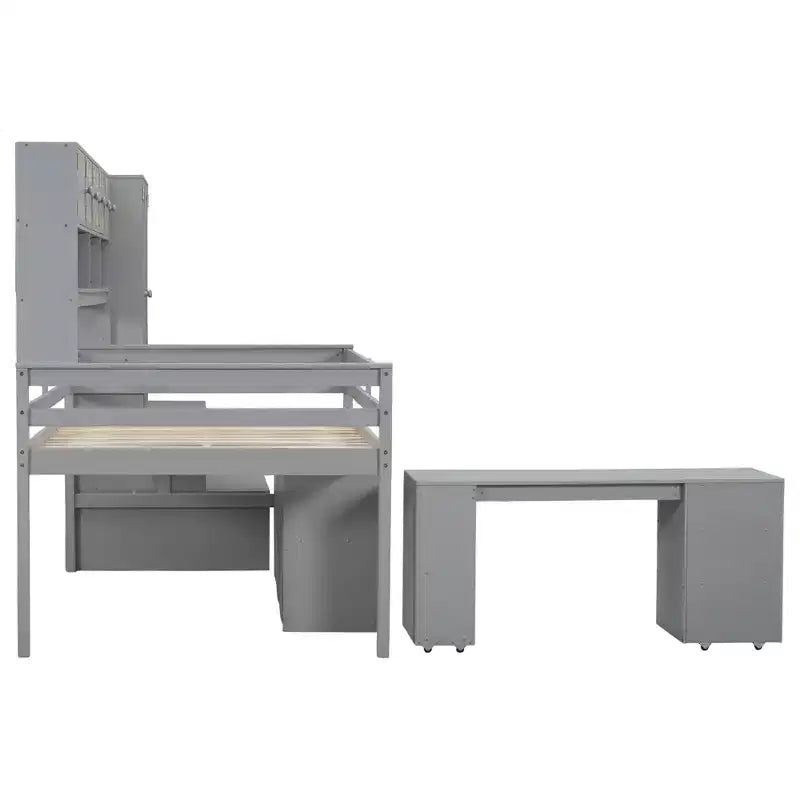 Letto a soppalco di design moderno 108,2L x 42W con armadio, scrivania, cassetti e mensole