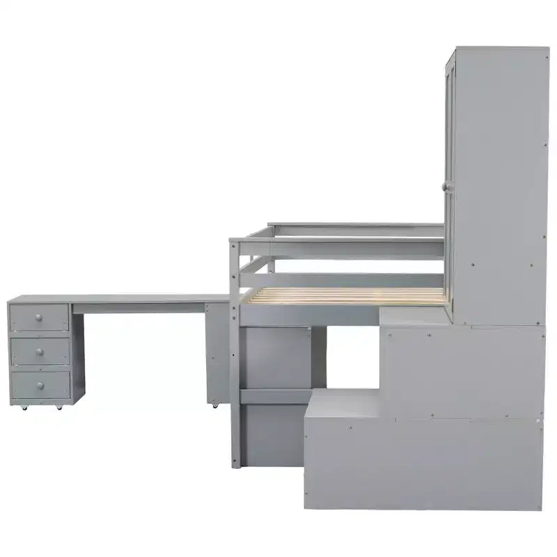 Letto a soppalco di design moderno 108,2L x 42W con armadio, scrivania, cassetti e mensole