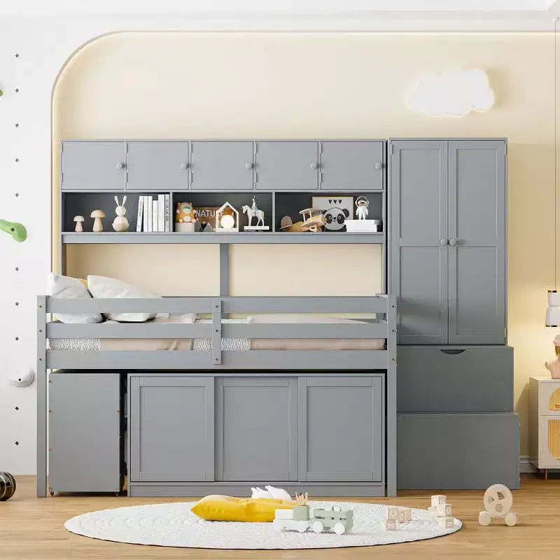 Letto a soppalco di design moderno 108,2L x 42W con armadio, scrivania, cassetti e mensole