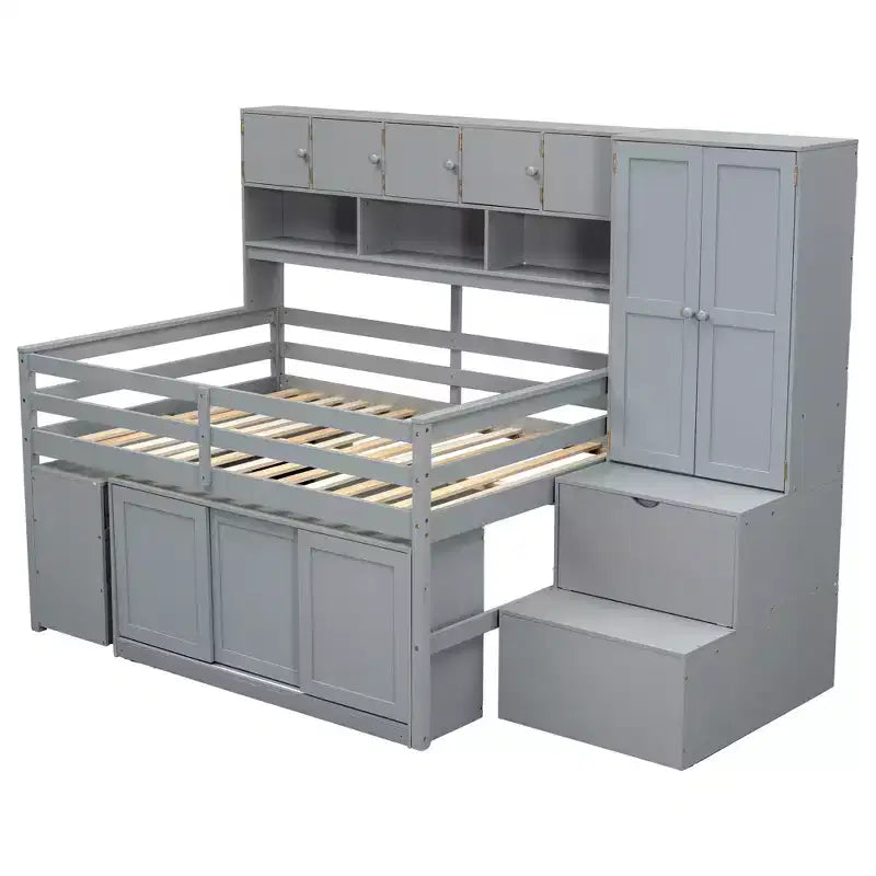 Letto a soppalco di design moderno 108,2L x 42W con armadio, scrivania, cassetti e mensole