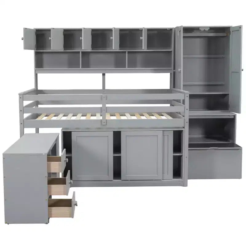 Letto a soppalco di design moderno 108,2L x 42W con armadio, scrivania, cassetti e mensole