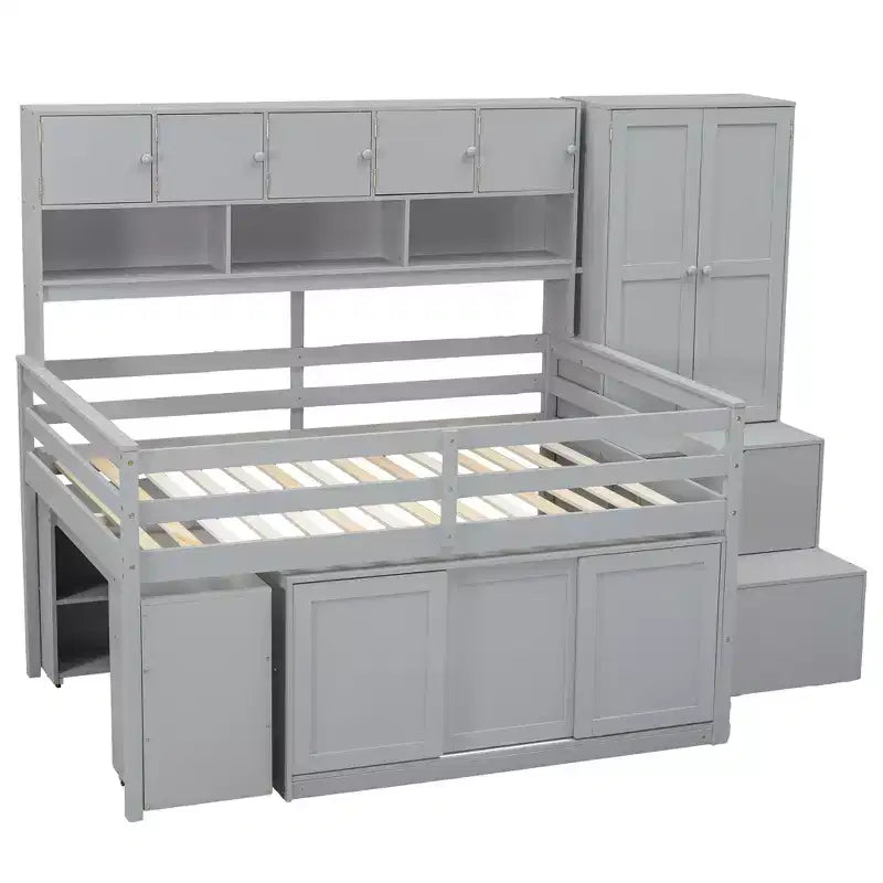 Letto a soppalco di design moderno 108,2L x 42W con armadio, scrivania, cassetti e mensole
