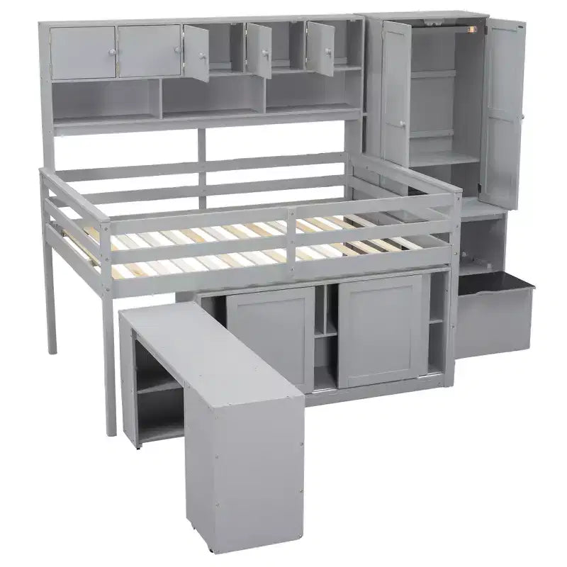 Letto a soppalco di design moderno 108,2L x 42W con armadio, scrivania, cassetti e mensole