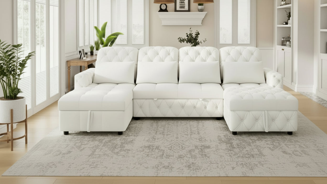 Whisen 110 Modern Oversized U-shaped Sofa Versatile Sectional Sofa with Chaise Lounges and USB Ports