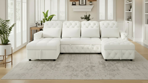 Whisen 110 Modern Oversized U-shaped Sofa Versatile Sectional Sofa with Chaise Lounges and USB Ports