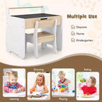 Tavolo e sedia per bambini in legno 3 in 1 con piano rimovibile e contenitore nascosto per carta
