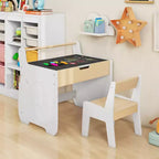 Tavolo e sedia per bambini in legno 3 in 1 con piano rimovibile e contenitore nascosto per carta