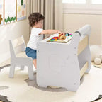Tavolo e sedia per bambini in legno 3 in 1 con piano rimovibile e contenitore nascosto per carta