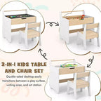 Tavolo e sedia per bambini in legno 3 in 1 con piano rimovibile e contenitore nascosto per carta