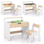 Tavolo e sedia per bambini in legno 3 in 1 con piano rimovibile e contenitore nascosto per carta