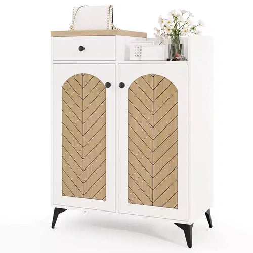 Costway 6-Tier Shoe Cabinet with Drawer 6 Removable Shelves Ventilation Openings Metal Legs