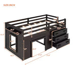 Letto a soppalco moderno, dimensioni singole, con mobiletto e mensola, 77.4L x 40.5W, Progettato per la vostra sicurezza