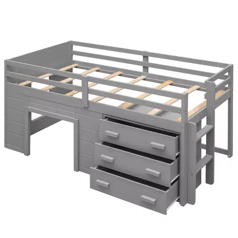 Letto a soppalco moderno, dimensioni singole, con mobiletto e mensola, 77.4L x 40.5W, Progettato per la vostra sicurezza
