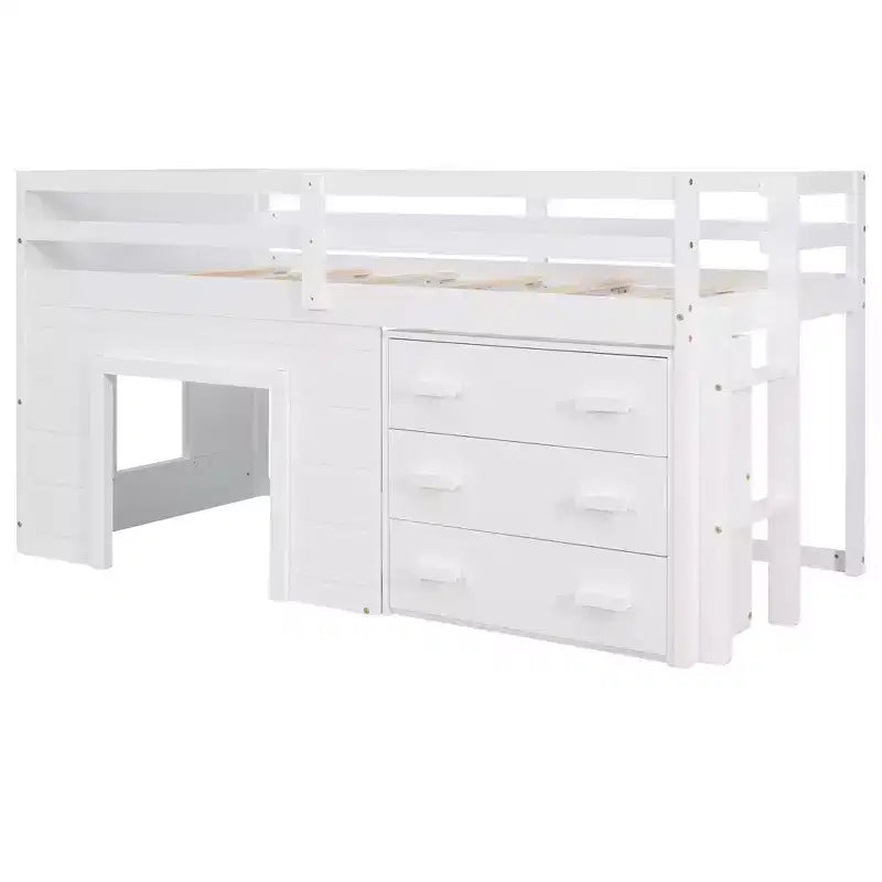 Letto a soppalco moderno, dimensioni singole, con mobiletto e mensola, 77.4L x 40.5W, Progettato per la vostra sicurezza