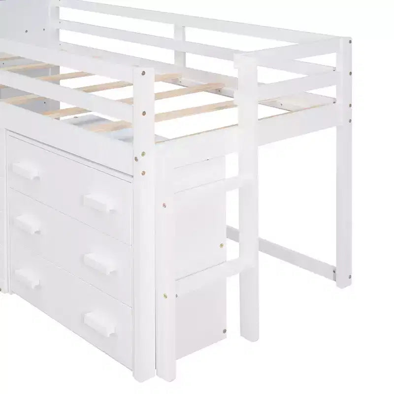 Letto a soppalco moderno, dimensioni singole, con mobiletto e mensola, 77.4L x 40.5W, Progettato per la vostra sicurezza