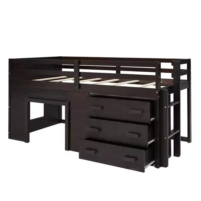 Letto a soppalco moderno, dimensioni singole, con mobiletto e mensola, 77.4L x 40.5W, Progettato per la vostra sicurezza