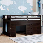 Letto a soppalco moderno, dimensioni singole, con mobiletto e mensola, 77.4L x 40.5W, Progettato per la vostra sicurezza