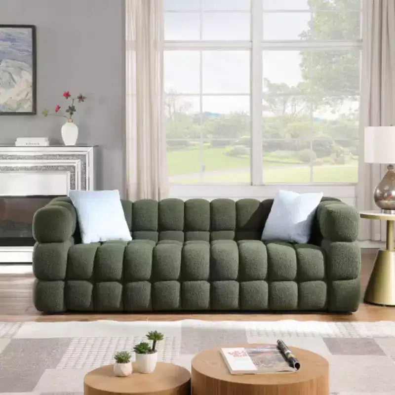 Divano Lussuoso in Bouclé Bianco: 3 posti, Ergonomico, Lunghezza 214 cm