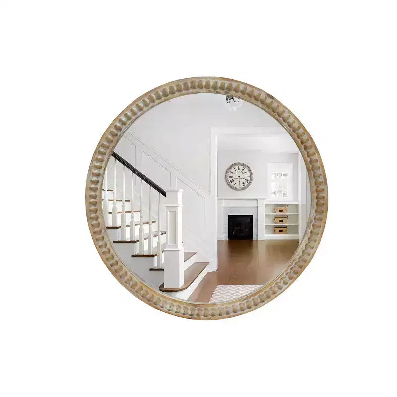 Specchio da parete rotondo moderno decorativo con cornice perline, specchio da bagno, specchio decorativo per soggiorno o ingresso