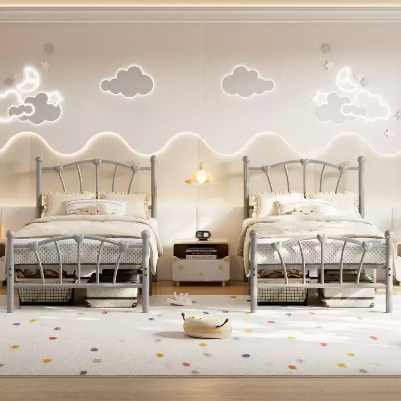 Elegante Letto a Piattaforma in Metallo a Forma di Cuore - Struttura Robusta con Supporto a Doghe, Vano Contenitore Sotto il Letto, Nessuna Rete a Molle Necessaria - Misura Singola, Bianco