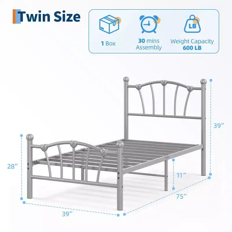 Elegante Letto a Piattaforma in Metallo a Forma di Cuore - Struttura Robusta con Supporto a Doghe, Vano Contenitore Sotto il Letto, Nessuna Rete a Molle Necessaria - Misura Singola, Bianco