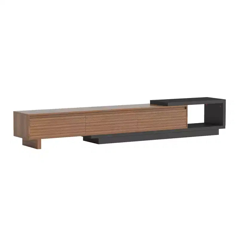 Mobile TV allungabile 78.74x102.3 con 3 cassetti, frontale con texture e console multimediale moderna per soggiorno