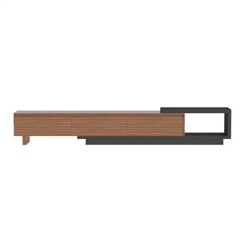 Mobile TV allungabile 78.74x102.3 con 3 cassetti, frontale con texture e console multimediale moderna per soggiorno