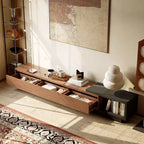 Mobile TV allungabile 78.74x102.3 con 3 cassetti, frontale con texture e console multimediale moderna per soggiorno