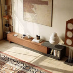 Mobile TV allungabile 78.74x102.3 con 3 cassetti, frontale con texture e console multimediale moderna per soggiorno