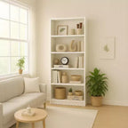 JVNOXK 29-inch Five-Tier Bookcase Storage Cabinet with 5 Open Shelves and Anti-Tip Safety Kit, Suitable for Bedrooms and Living Rooms, White