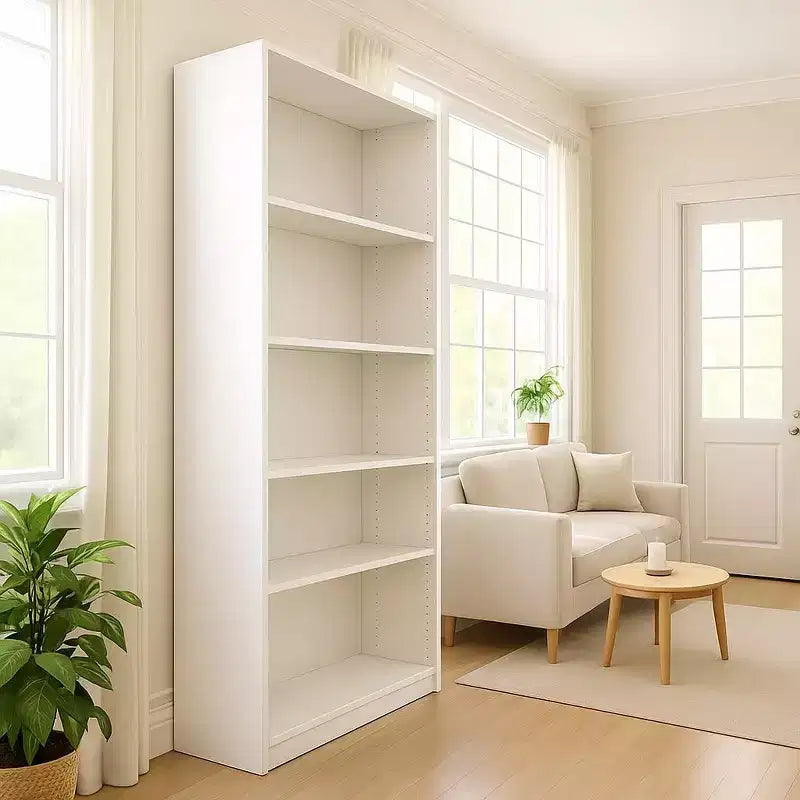 Libreria a cinque ripiani da 29 pollici con 5 ripiani aperti e kit di sicurezza antiribaltamento, adatta per camere da letto e soggiorni, bianco