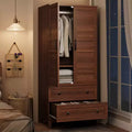Spacious Wooden Wardrobe Closet with 2 Drawers and 18 Adjustable Shelves  Tall Bedroom Storage Cabinet with Hanging Rod and Modern Doors