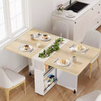 Tavolo da Pranzo Pieghevole per 4 Persone, Tavolo da Cucina in Stile Rustico con Cassetto, Ripiano Portaoggetti a 2 Livelli e 6 Ruote per Piccoli Spazi