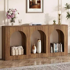 Lantine 70.9-Inch Console Table with Storage, Wood Entryway Table with Arched Shelves for Foyer, Hallway, Living Room, Narrow Long, Brown