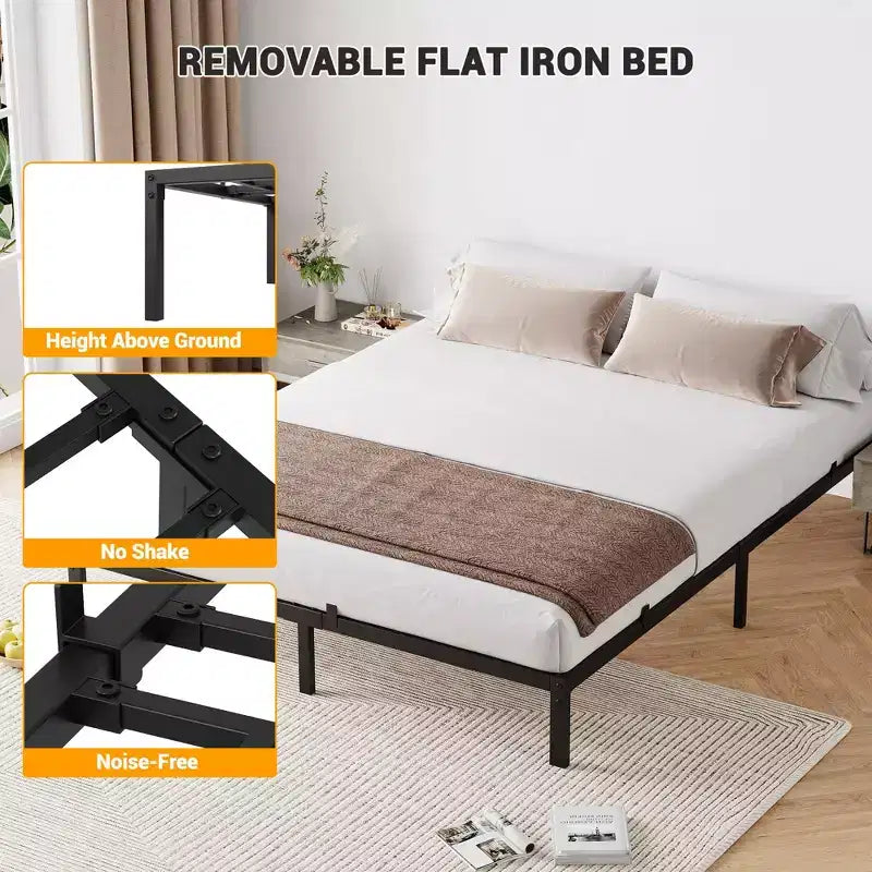 Struttura Letto in Metallo da 6 Pollici, Letto a Piattaforma California King / Twin XL, Acciaio Resistente, Senza Rete a Molle, Silenzioso