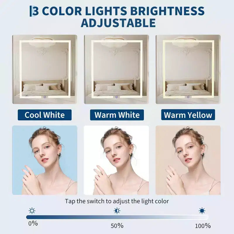 Tocador per trucco con specchio, tavolo da trucco da 59 pollici con luci LED, presa di corrente, sgabello, bianco