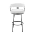 HomeRoots 30 White And Gray Faux Leather And Iron Swivel Low Back Bar Height Bar Chair