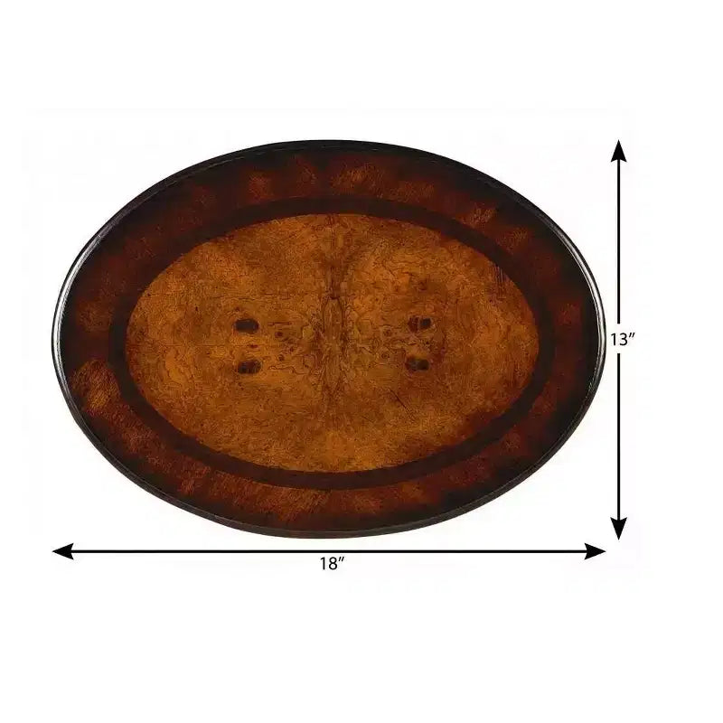 Tavolino ovale con due cassetti in legno scuro e ciliegio, 26"