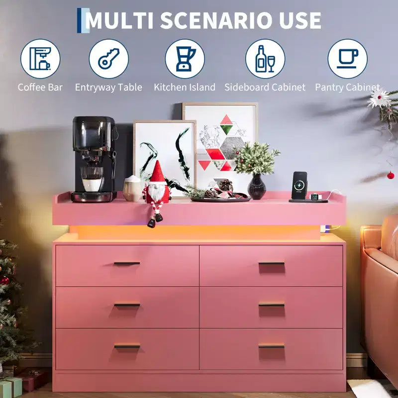 Mobile porta TV, Mobiletto da caffè con ripiano galleggiante, Credenza moderna a 6 cassetti per casa, soggiorno