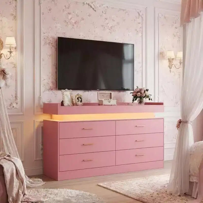 Mobile porta TV, Mobiletto da caffè con ripiano galleggiante, Credenza moderna a 6 cassetti per casa, soggiorno