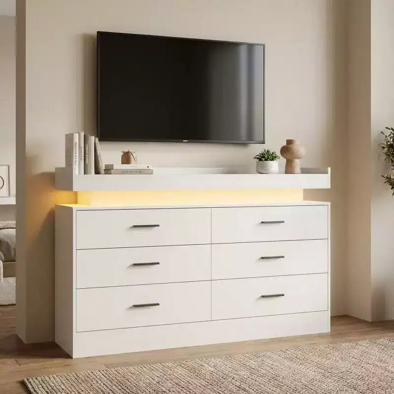 Mobile porta TV, Mobiletto da caffè con ripiano galleggiante, Credenza moderna a 6 cassetti per casa, soggiorno