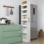 Scaffale portaoggetti estraibile multifunzionale a 7 ripiani da 71 pollici, scaffale aperto su un lato, organizer per cucina, soggiorno e spazi stretti, bianco