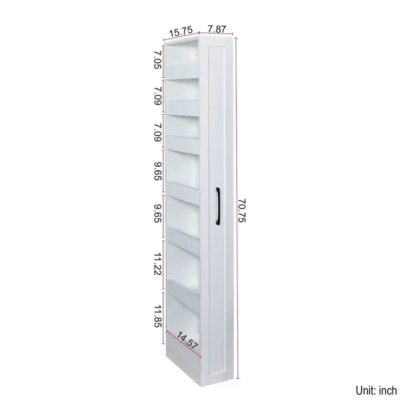 Scaffale portaoggetti estraibile multifunzionale a 7 ripiani da 71 pollici, scaffale aperto su un lato, organizer per cucina, soggiorno e spazi stretti, bianco