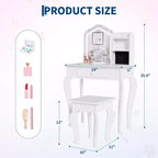 Toeletta per Bambine con Specchio Illuminato, Toeletta e Sgabello per Bambine, Tavolo da Trucco per Bambini e Set da Trucco per Bambine da 3 a 8 Anni