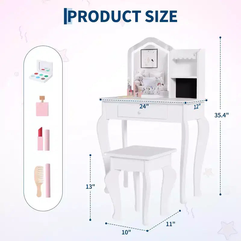 Toeletta per Bambine con Specchio Illuminato, Toeletta e Sgabello per Bambine, Tavolo da Trucco per Bambini e Set da Trucco per Bambine da 3 a 8 Anni