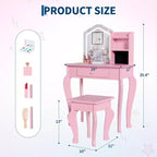 Toeletta per Bambine con Specchio Illuminato, Toeletta e Sgabello per Bambine, Tavolo da Trucco per Bambini e Set da Trucco per Bambine da 3 a 8 Anni