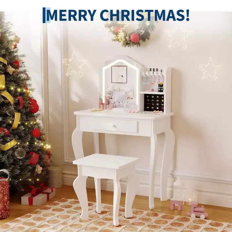 Toeletta per Bambine con Specchio Illuminato, Toeletta e Sgabello per Bambine, Tavolo da Trucco per Bambini e Set da Trucco per Bambine da 3 a 8 Anni
