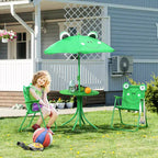 Tavolo e Sedia Pieghevoli per Bambini, Tavolo da Picnic con Motivo a Rana e Ombrellone Rimovibile e Regolabile in Altezza per Giardino, Cortile, Verde