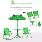 Tavolo e Sedia Pieghevoli per Bambini, Tavolo da Picnic con Motivo a Rana e Ombrellone Rimovibile e Regolabile in Altezza per Giardino, Cortile, Verde