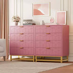 Cassettiera, comò in legno rosa a 4 cassetti con maniglie dorate, contenitore moderno